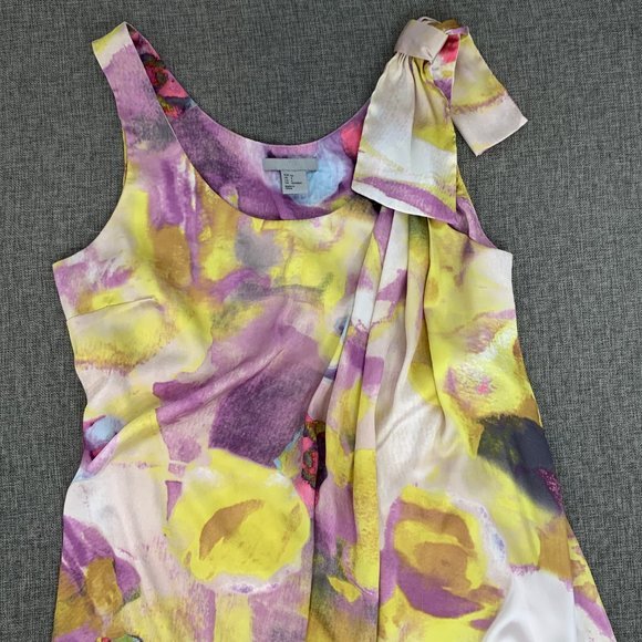H&M Watercolor Pastel Dress Silky Soft Size 4 Sleeveless Scoop Neck Bow Shoulder - Picture 6 of 11